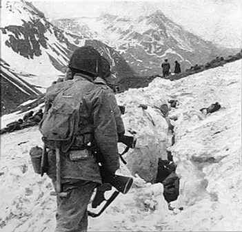 Troops with the 7th Infantry Division in the mountains of Attu